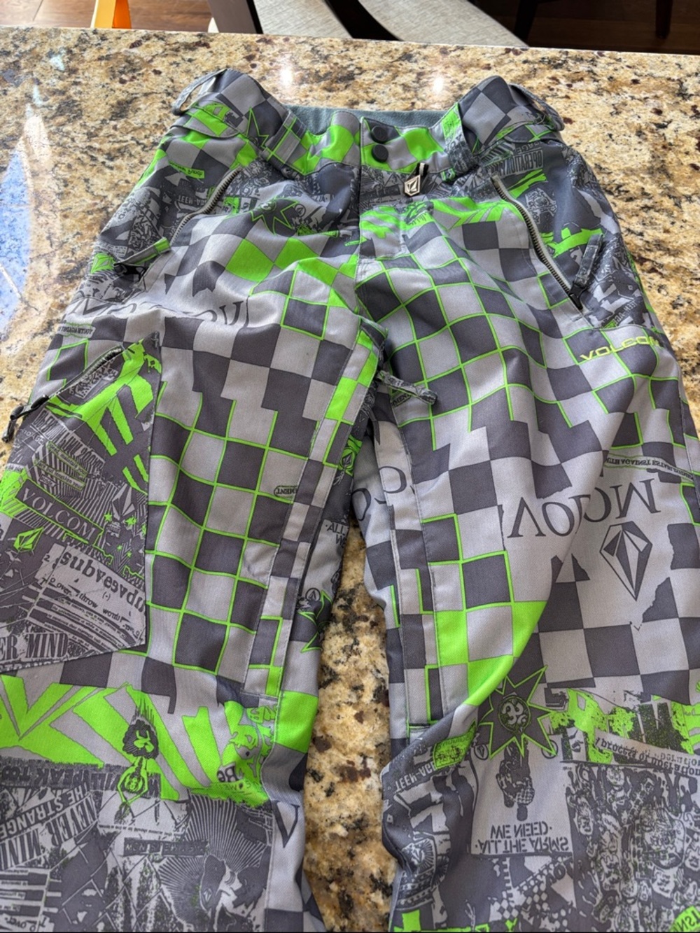 Volcom Gray & Neon Green Graphic Snow Pants